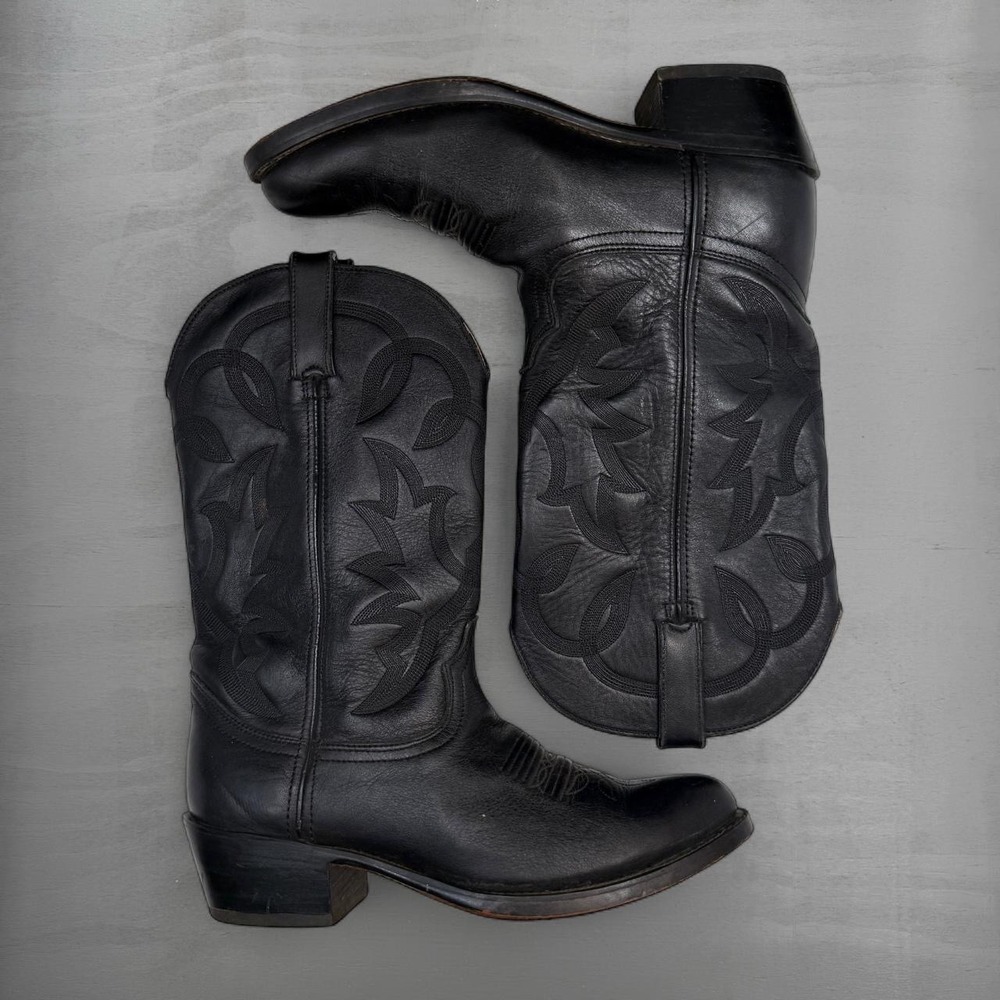 Durango Vintage Cowboy Boots Black Leather Western DB810 Embroidered 8 D Men